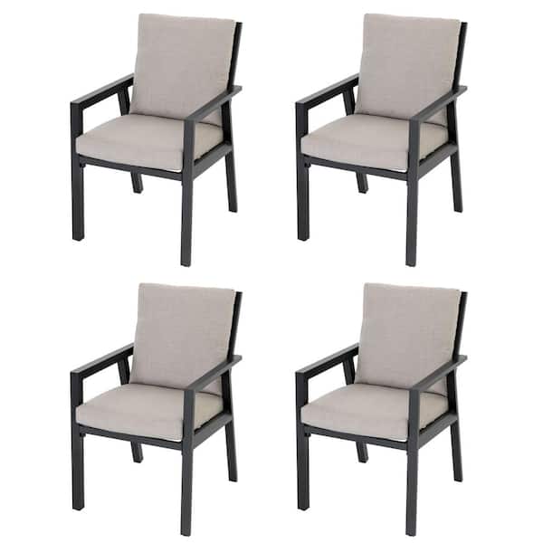 Black Aluminum Outdoor Dining Chairs with Gray Cushions (4-Pack)