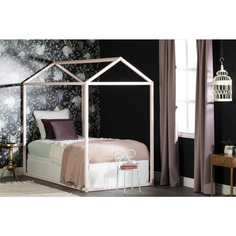 Pink Twin Wood Frame House Bed