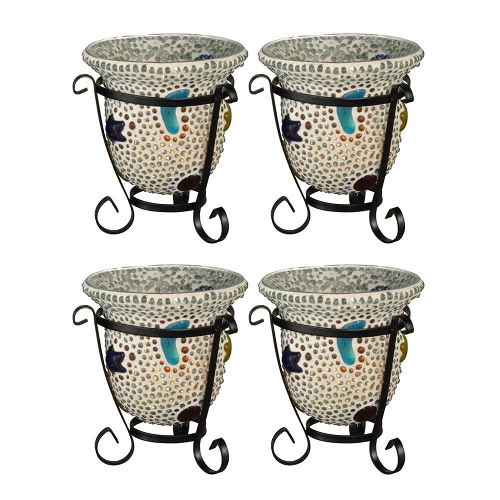 Bead Star Cup 4-Piece Mosaic Art Glass Candle Votive Set -  Dale Tiffany, TC18249