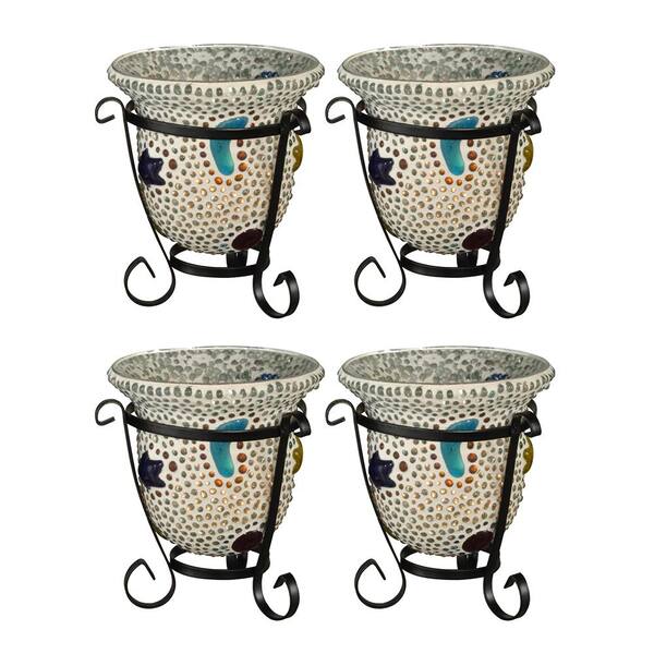 Dale Tiffany Bead Star Cup 4Piece Mosaic Art Glass Candle Votive Set