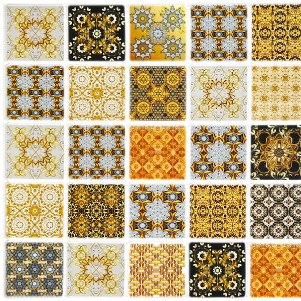 Dundee Deco 3D Falkirk Retro 1/100 in. x 38 in. x 19 in. Golden Black Beige Abstract Patterns PVC Decorative Wall Paneling (5-Pack)