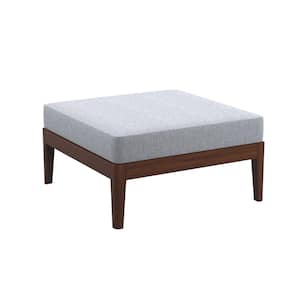Sammie Walnut Brown Wood Outdoor Ottoman with Gray Polyester Cushion