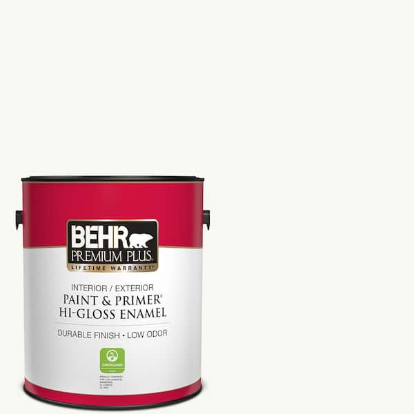 BEHR PREMIUM PLUS 1 gal. Ultra Pure White Hi-Gloss Enamel Interior/Exterior Paint and Primer