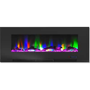 50 in. Wall Mount Electric Fireplace Heater with Remote in Multicolor Flames in and Driftwood Log Display in Black