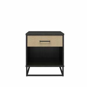 Kelly 1-Drawer Black Oak and Faux Rattan Nightstand 22.05 in. H x 19.76 in. W x 19.69 in. D