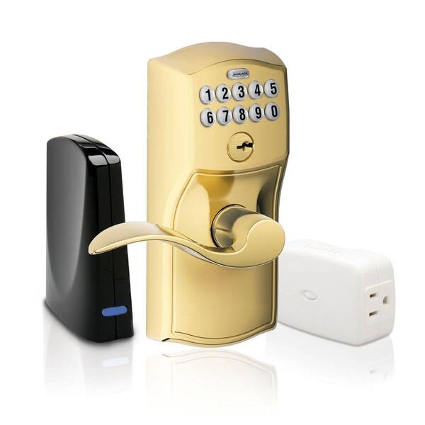 Schlage Bright Brass Keypad Lever Home Security Kit with Nexia Home Intelligence