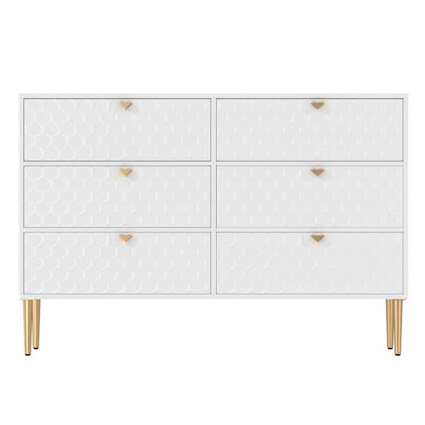 sumyeg White 31.77 in. H Freestanding 6-Drawers Accent Storage Cabinet with Adjustable Foot Nails