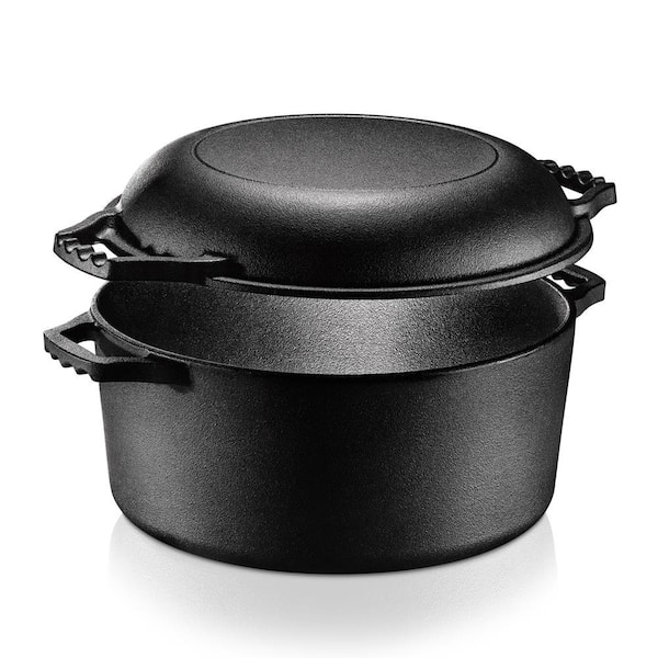 NutriChef 3.7 qt. Round Cast Iron Dutch Oven in Black with Lid