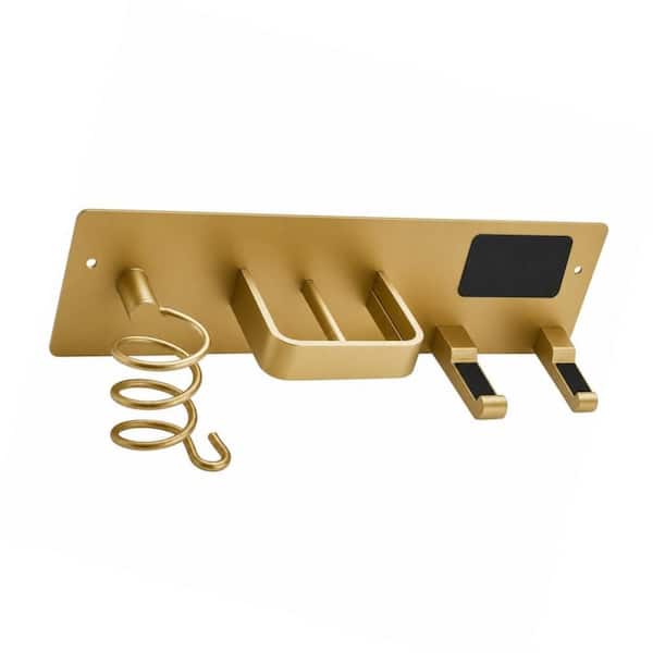 Wall Mount Bathroom Hair Tool Organizer with Curling Iron Holder, Blow Dryer Holder and Flat Iron Holder, Gold