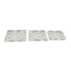 White Mother of Pearl Decorative Tray with Checkerboard Pattern (Set of 3)