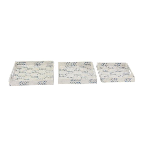 Litton Lane White Mother of Pearl Decorative Tray with Checkerboard Pattern (Set of 3)