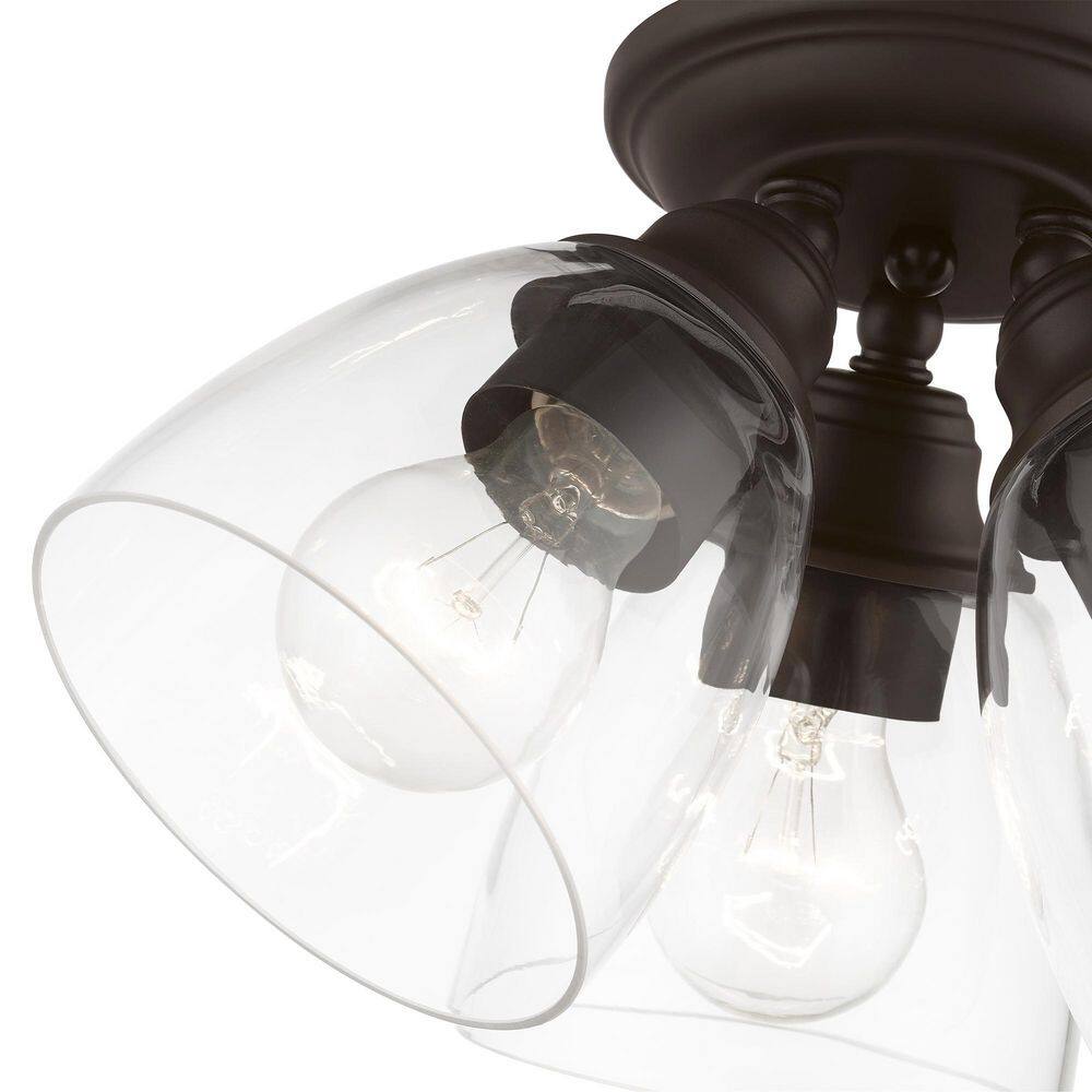 Bronze 3-Light Flush Mount with Clear Glass Shades