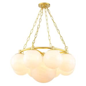 Ceder 9-Light Aged Brass Gold Modern Wagon Galaxy Chandelier with Marble Pattern Glass for Dining Room