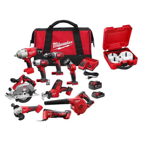 M18 18-Volt Lith-Ion Cordless Combo Kit 9-Tool w/ 2-Batteries, Charger, Tool Bag, & Hole Saw Set