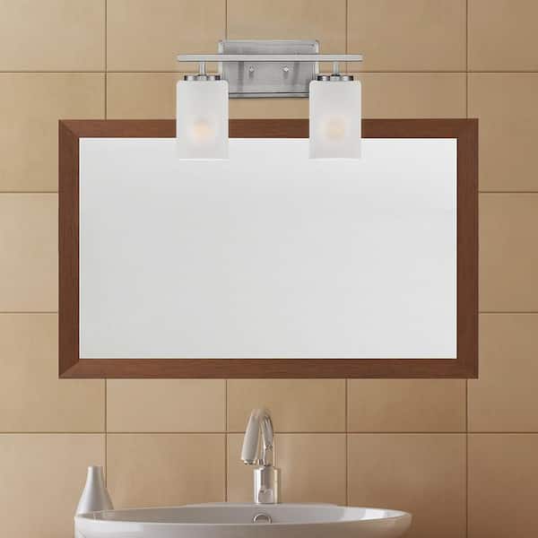 Designers Fountain Carmine 14 in. 2-Light Brushed Nickel Modern Vanity Light with Etched Glass Shades