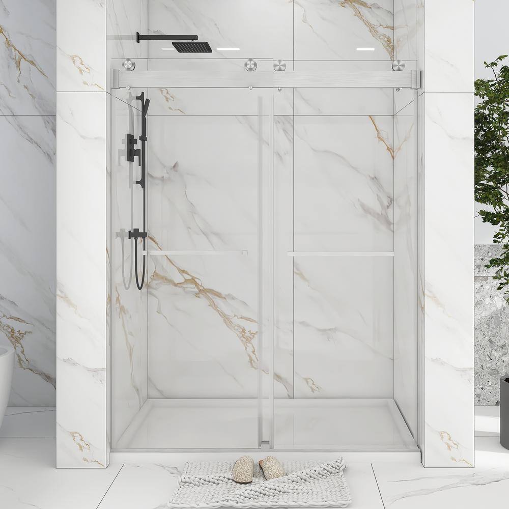 60" Frameless Sliding Glass Shower Door with Nickel Finish