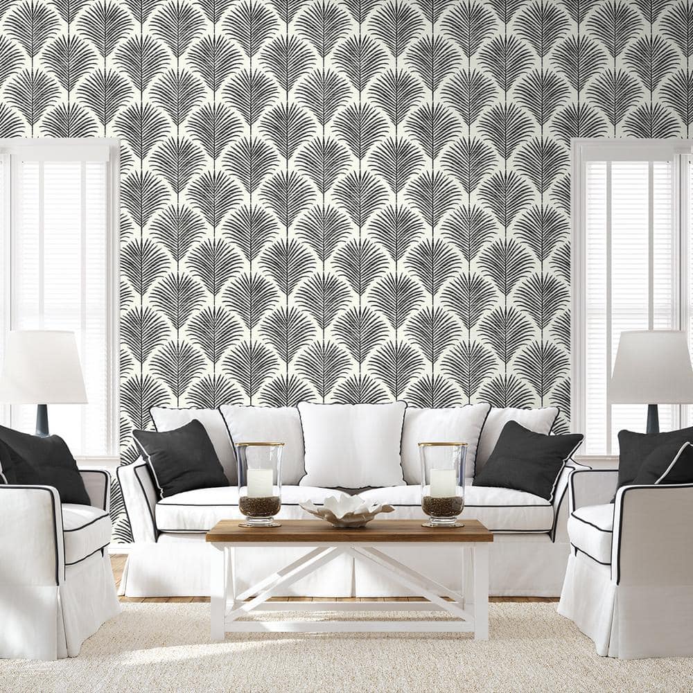 Inkwell & Off-White Vinyl Palm Leaf Peel and Stick Wallpaper