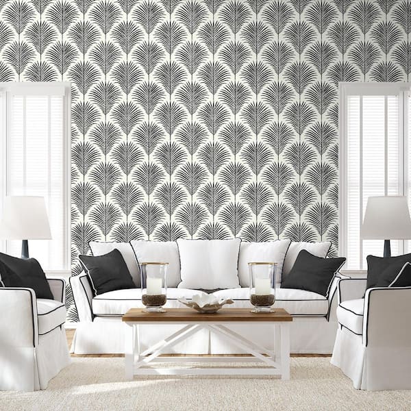 Inkwell and Off-White Grassland Palm Vinyl Peel and Stick Wallpaper Roll (Covers 40.5 sq. ft.)