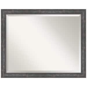 Angled Metallic Rainbow 31.25 in. x 25.25 in. Beveled Modern Rectangle Wood Framed Wall Mirror in Gray