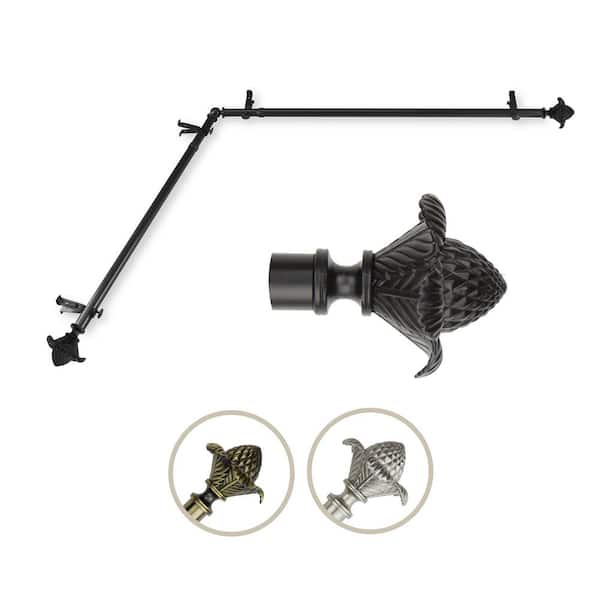 Unbranded 66 in. to 120 in. 13/16 in. Adjustable Corner Window Curtain Rod in Black with Florian Finials