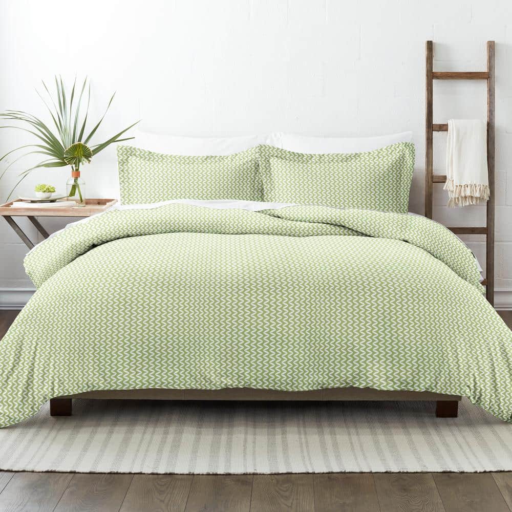 Sage Green Chevron Pattern King Duvet Cover Set