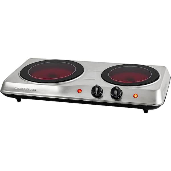 OVENTE Double Infrared Burner 7.75 in. and 6.75 in. Silver Hot Plate