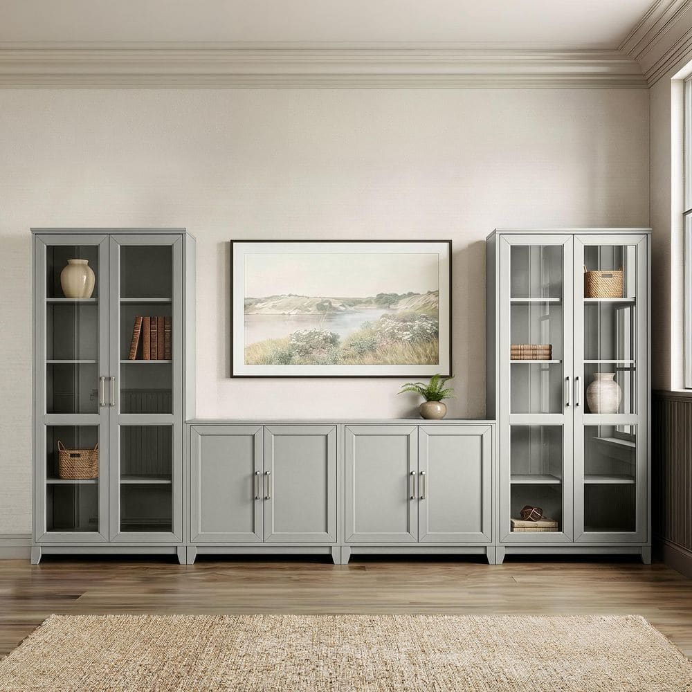 Bedford Set of 2 Modular Bedford Gray Frame/Brushed Stainless Steel Hardware 72.25 in. Accent Cabinet w/ 10 Shelves price history on PriceWatchPro