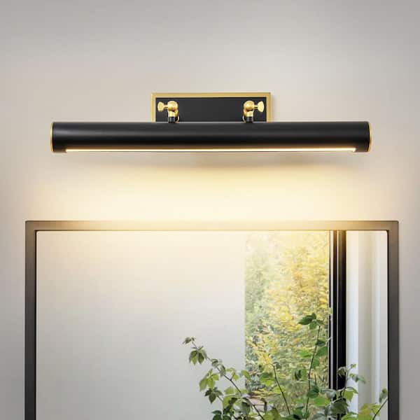 Amose 23.8 in. Mid-Century Modern Gold and Black Hardwired LED 3000K Swivel Picture Light