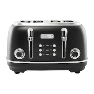 Heritage 1500-Watt 4-Slice Black and Chrome Wide Slot Retro Toaster with Removable Crumb Tray and Browning Control
