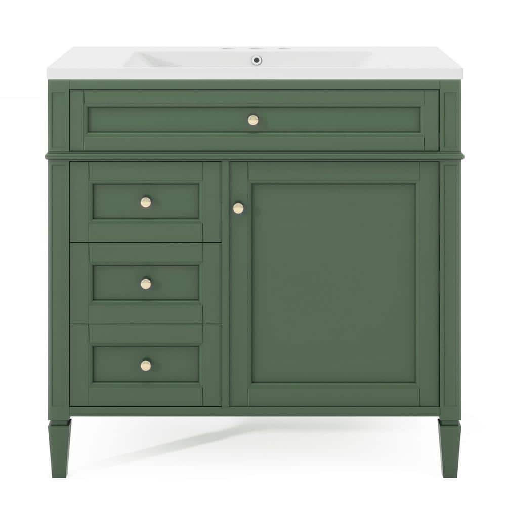 36 in. W x 18 in. D x 33 in. H Freestanding Bath Vanity in Green with White