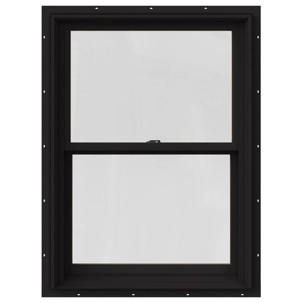 JELD-WEN 29.375 in. x 36 in. W-2500 Series Black Painted Clad Wood Double Hung Window w/ Natural Interior and Screen