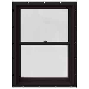 29.375 in. x 40 in. W-2500 Series Black Painted Clad Wood Double Hung Window w/ Natural Interior and Screen