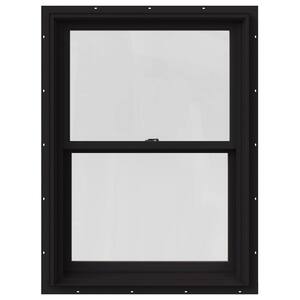 29.375 in. x 40 in. W-2500 Series Black Painted Clad Wood Double Hung Window w/ Natural Interior and Screen