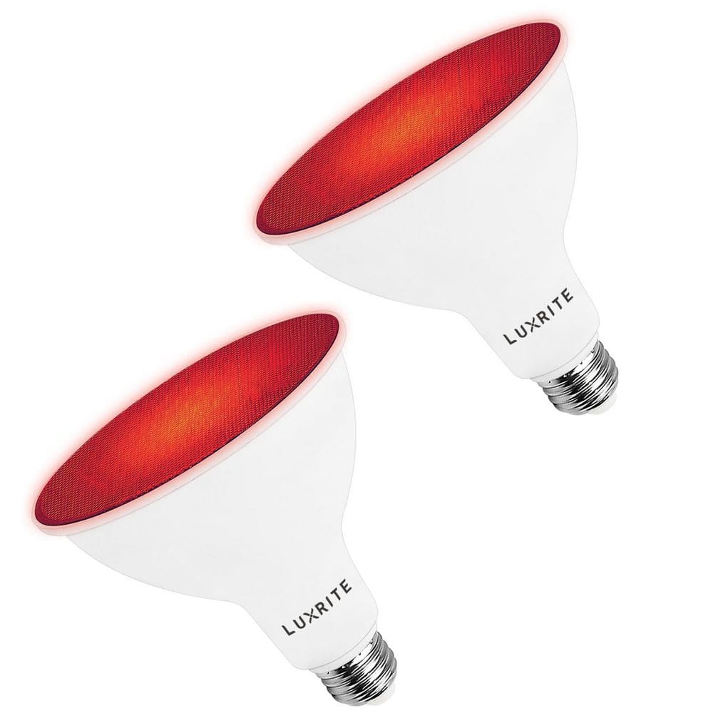 LUXRITE 45-Watt Equivalent PAR38 LED Light Bulbs Flood Red Light Bulb 8-Watt Damp Rated UL Listed E26 Indoor Outdoor (2-Pack) -  LR31640-2PK