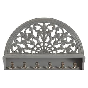5 in. x 16 in. x 24 in. Round Grey MDF Carved Decorative Wall Hanging Shelf Without Brackets