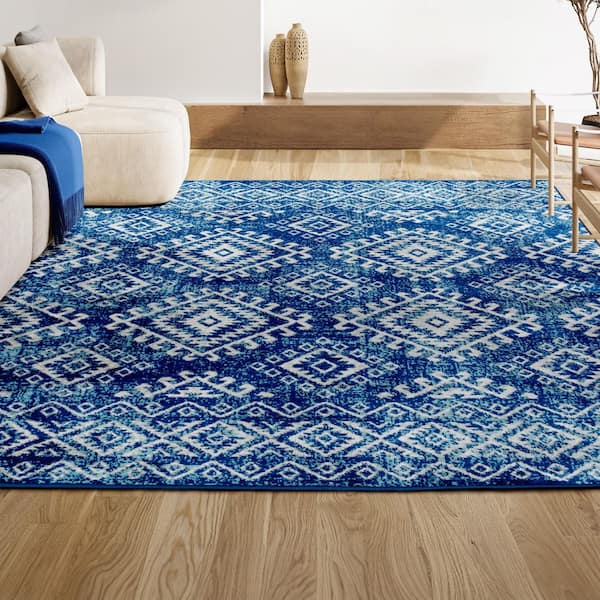 JONATHAN Y Moroccan Hype Boho Vintage Tribal Blue/White 8 ft. x 10