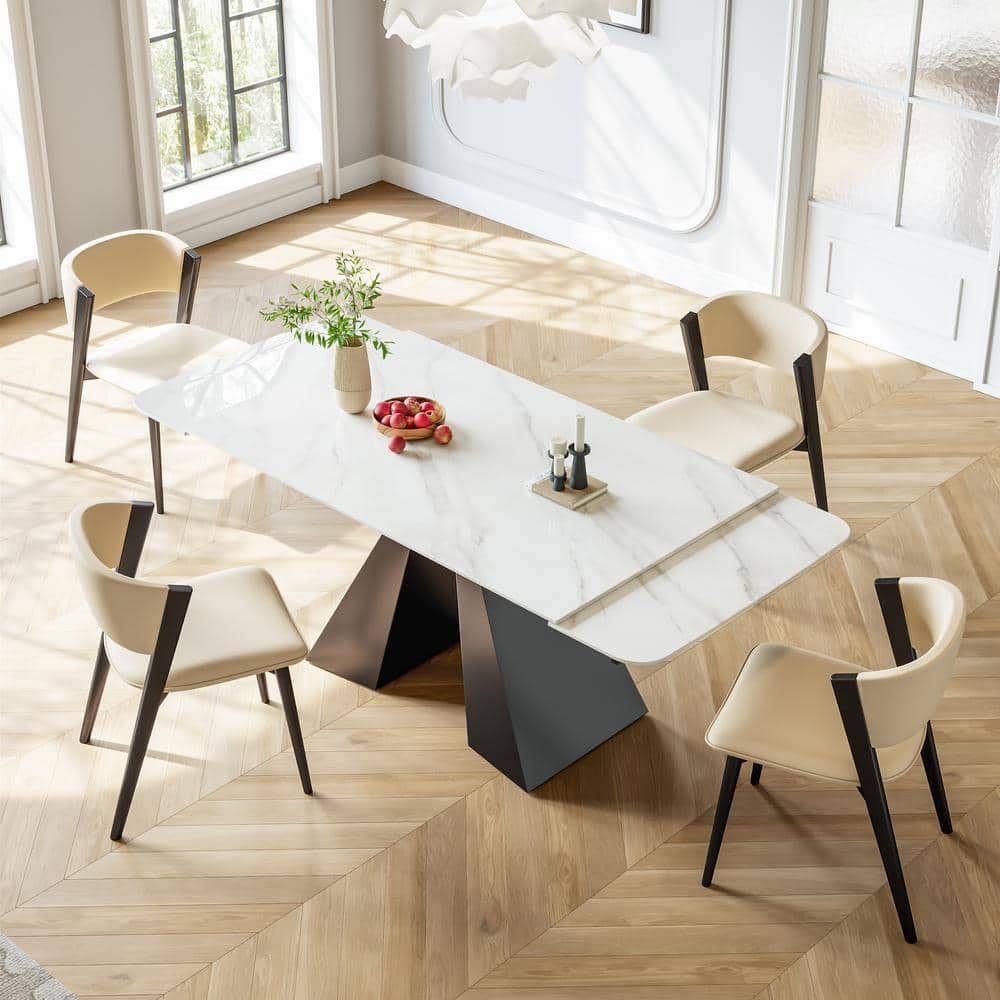 Modern Rectangle White Snowy Mountain Stone Tabletop 78.74 in. Black carbon