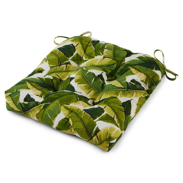 Greendale Home Fashions Palm Leaves White Square Tufted Outdoor Seat Cushion