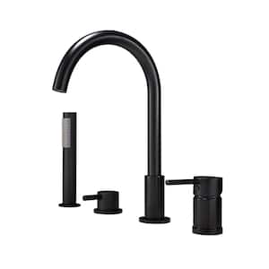 2-Handle Tub-Mount Roman Tub Faucet with Hand Shower in Matte Black