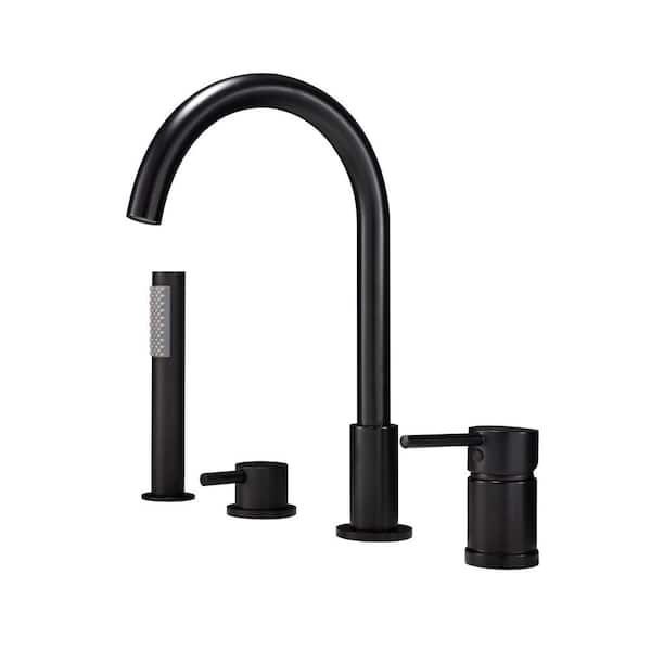 matrix decor 2-Handle Tub-Mount Roman Tub Faucet with Hand Shower in Matte Black