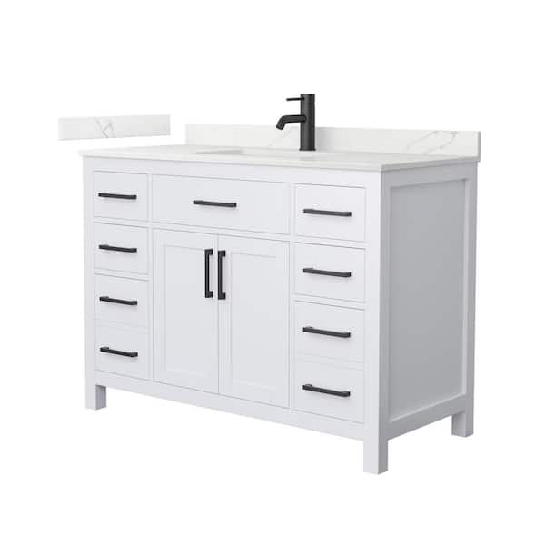 Wyndham Collection Beckett 48 in. Single Freestanding White Bath Vanity with Giotto Quartz Top (Assembled)