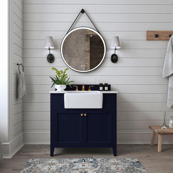 Ancerre Designs Adeline 36 in. W x 20.1 in. D Bath Vanity in Heritage Blue with Marble Vanity Top in Carrara White with White Basin