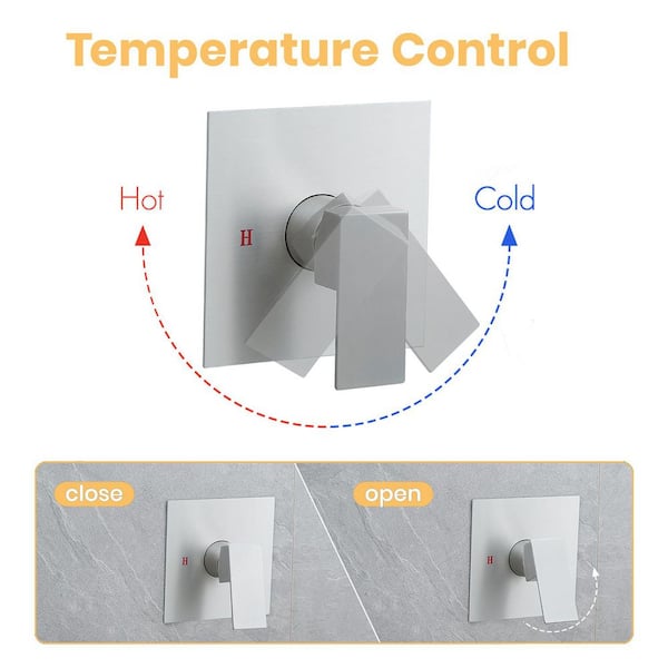 1-Spray Patterns with 1.8 GPM 7.87 in. Square Wall Mount Rain Fixed Shower Head with Tub Spout in Brushed Nickel