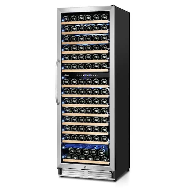 23.54 in. Dual Zone Cellar Cooling 154-Bottles Wine Cooler Refrigerator with Safety Lock in Stainless Steel