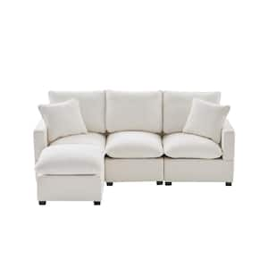 84 in. L-Shaped Modern Modular Chenille Sectional Sofa in. White with 2 Pillows