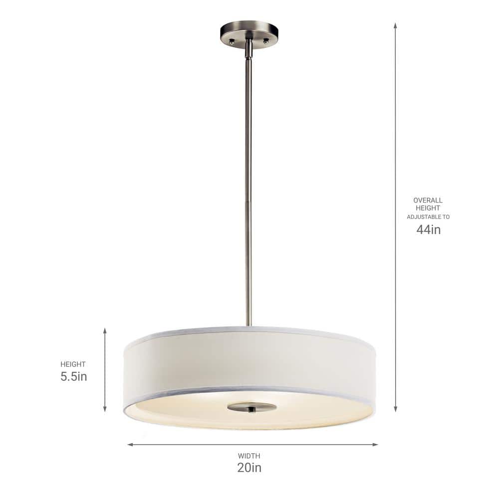 Transitional 20" Black and White Drum Pendant with Nickel Finish
