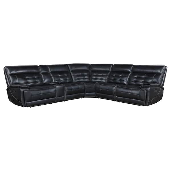Hewitt Black Leather Upholstered Power Recliner Sectional