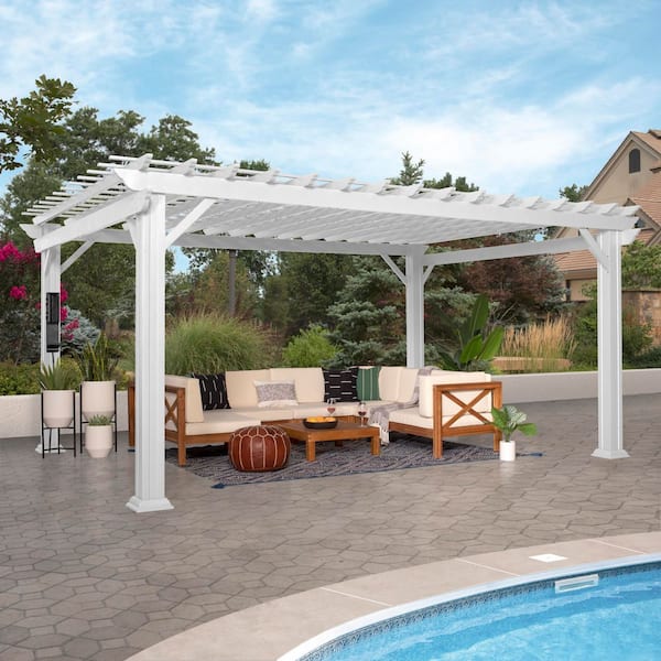 Hawthorne 16 ft. x 12 ft. White Steel Traditional Pergola with Sail Shade Soft Canopy
