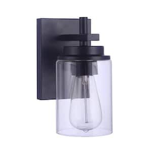 Reeves 1-Light Flat Black Finish Wall Sconce with Clear Glass Shade