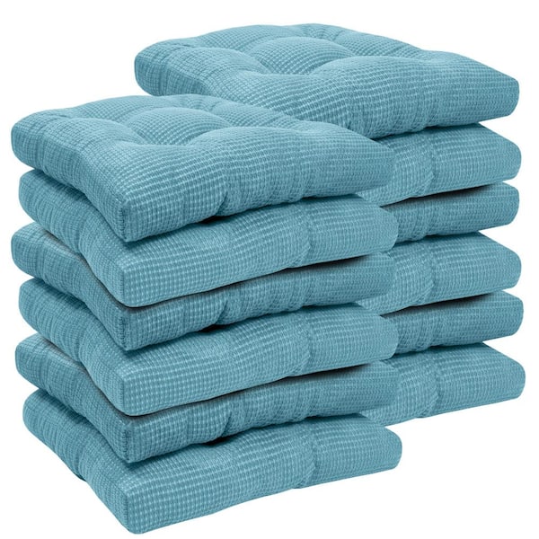 Sweet Home Collection Fluffy Tufted Memory Foam 16 in. x 16 in. Square Non-Slip Indoor/Outdoor Chair Seat Cushion with Ties, Teal (12-Pack)